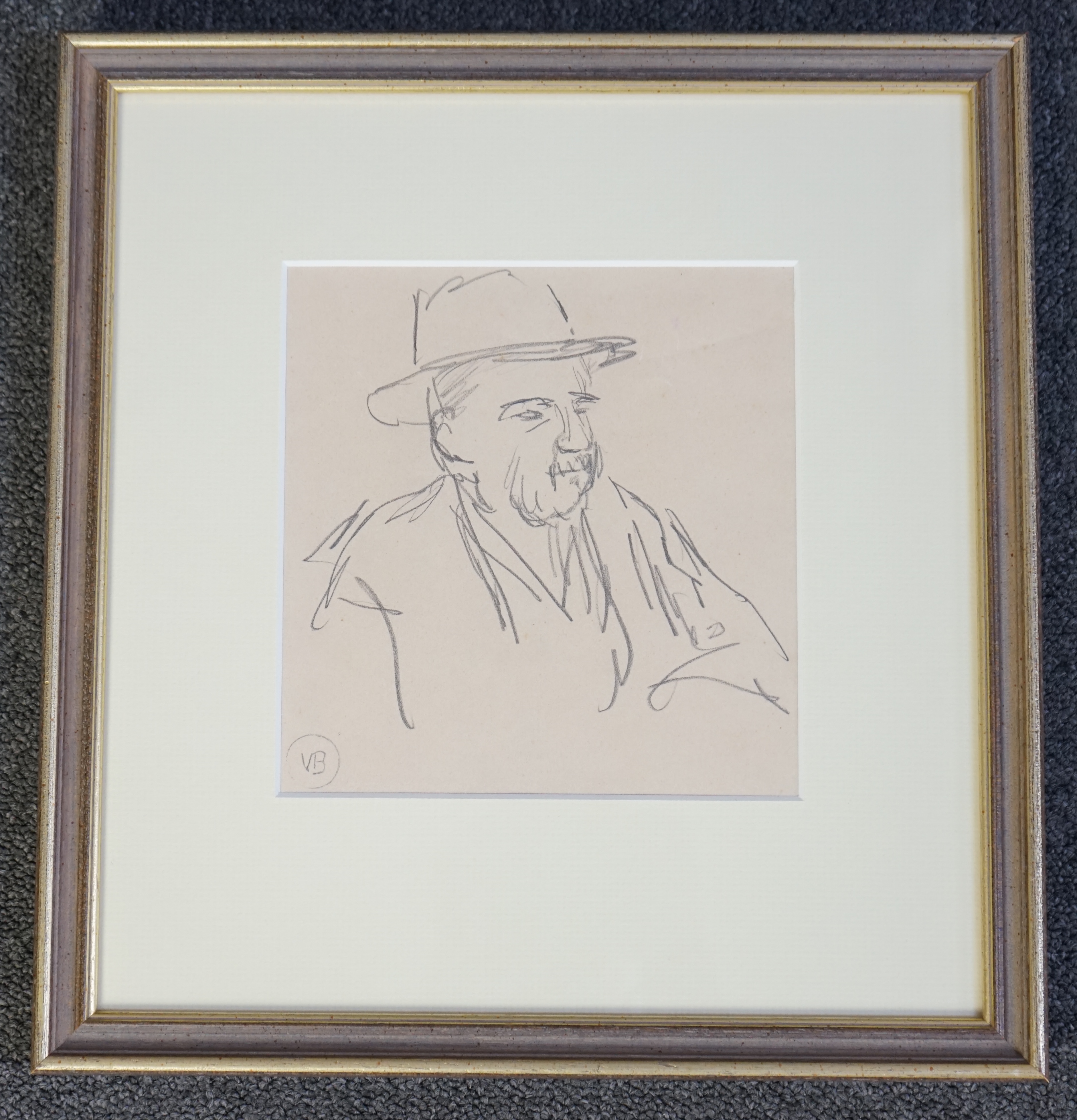 Vanessa Bell (English, 1879-1961), 'Man in a hat', Café drawing Paris 1920's, pencil on paper, 18 x 17cm